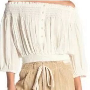 WE THE FREE PEOPLE Dancing til Dawn White Peasant Blouse Top Shirt Sz S small